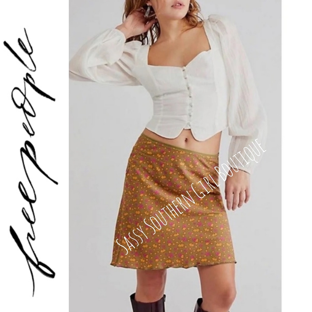 🆕⭐Free People olive green floral flirty skirt - Picture 4 of 12